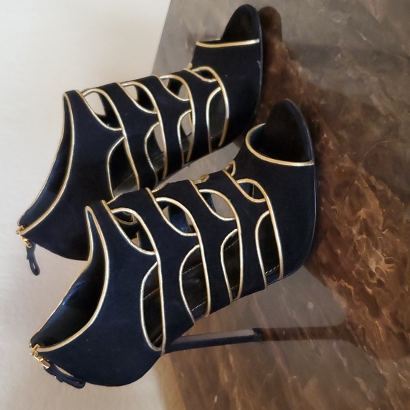 *SALE* Sergio Rossi black and gold caged bootie heels - Picture 2 of 11